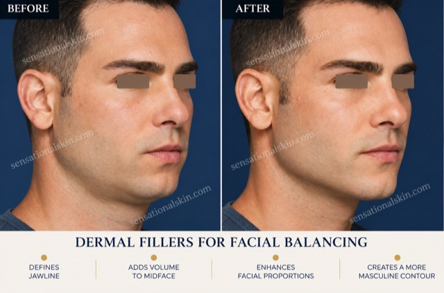 Before and after: Men's jawline and midface filler, Sensational Skin patient