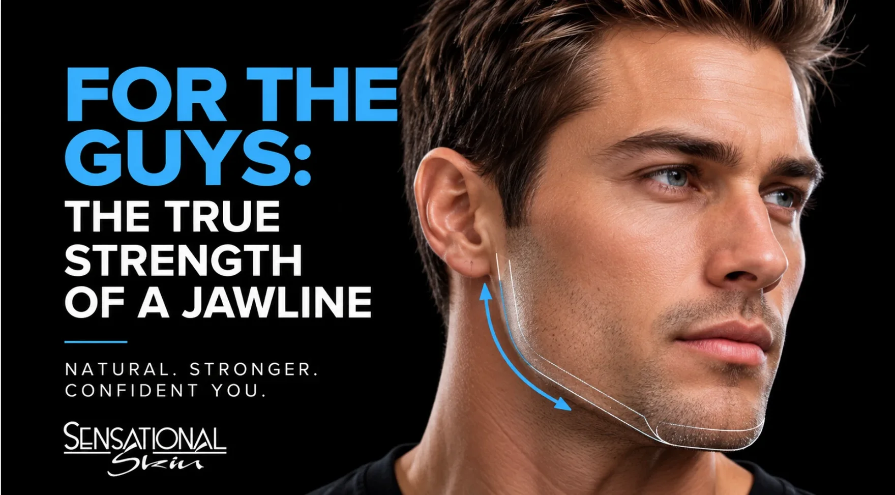 Male jawline contouring with dermal fillers at Sensational Skin in Scottsdale, Arizona, illustrating nonsurgical masculine jawline definition.