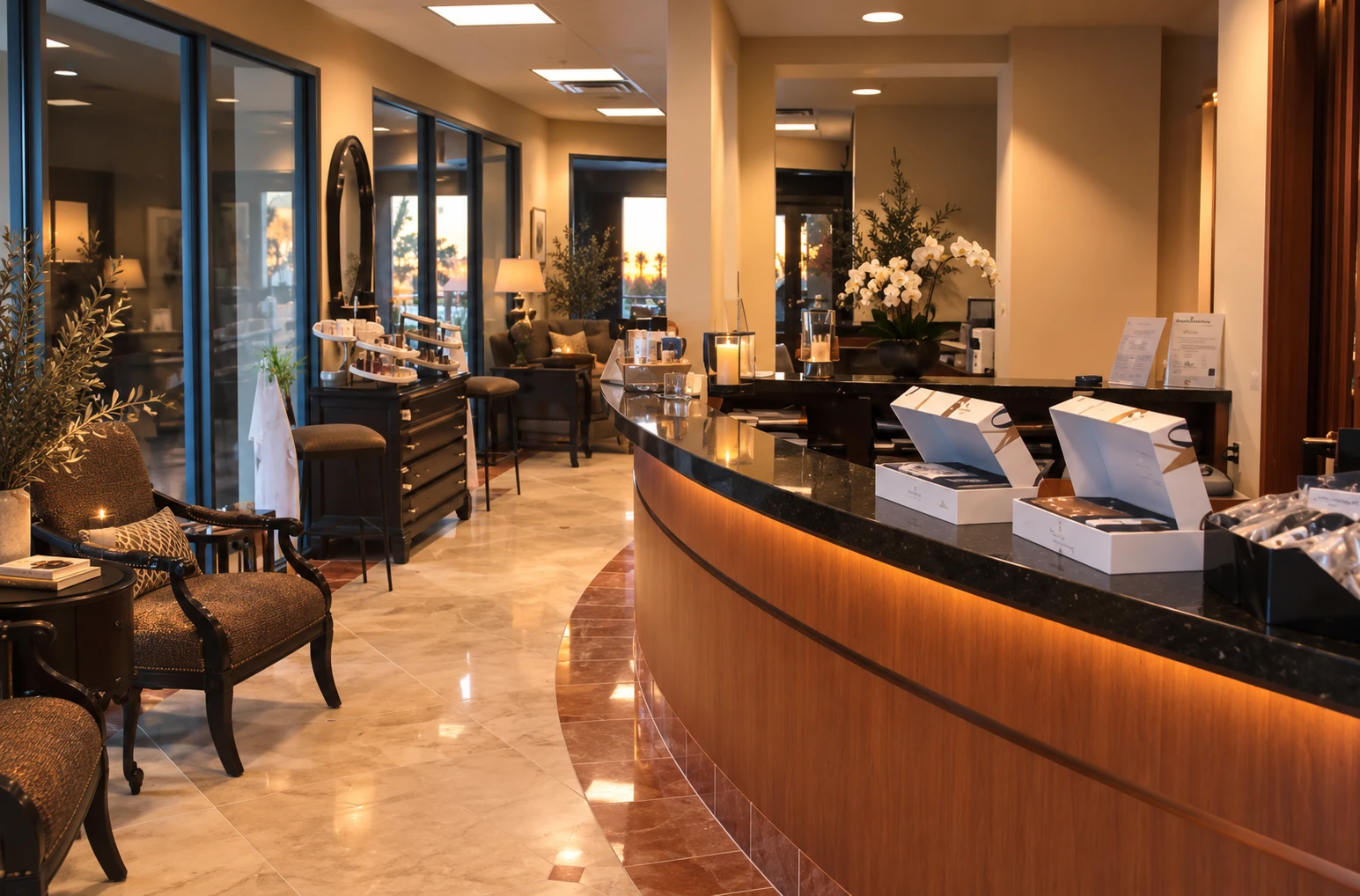 Front desk and waiting lounge at Sensational Skin, Scottsdale